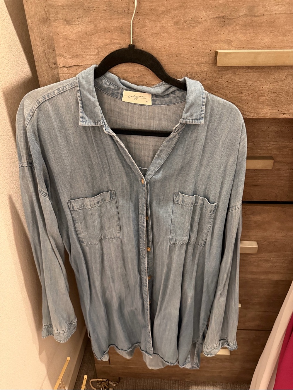 Carly Jean Los Angeles Light Blue Denim-Style Tunic Top